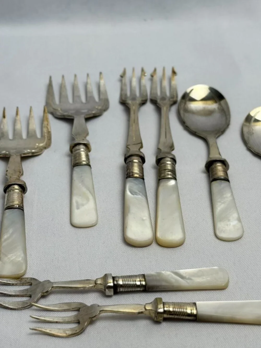 Antique JBS EPNS Mother of Pearl Flatware Sheffield England Silverplate 9 pcs.